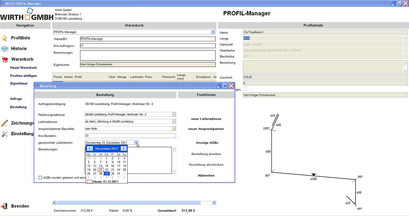 Abbildung: WIRTH Profil Manager, Profilverwaltung
